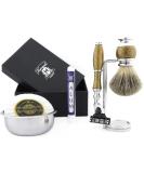 6 Pc Men's Shaving Kit - 3 Edge Razor Black Badger Hair Brush Stand Soap & Bowl - Perfect Gift Set - Buy Online on GoSupps.com