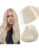 Ugeat Tape In Extensions - Real Hair White Blond Color #60A - 25cm Remy Hair Extensions with Adhesive Strips - 20 Pieces - Buy Online on GoSupps.com