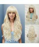 Oefei Long Platinum Blonde Wigs for Women | Natural Wavy Synthetic Heat-Resistant Party & Cosplay Wear - Buy Online on GoSupps.com