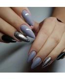 JUSTOTRY 24 Pcs Glitter Stiletto False Nails Short - Grey & Black French Almond Fake Nails with Nail Glue - Women's Nail Art Set - Buy Online on GoSupps.com