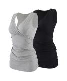 Manci Women's Nursing Maternity Top - Cotton V Neck Ruched Waist Pajama - M Grey+Black - Buy Online on GoSupps.com