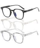 2 Pack Blue Light Blocking Glasses Anti Blue Light Gaming Glasses Retro Fashion Frame Non-Prescription Lens Anti Fatigue Headache Computer Screen Glasses for Women and Men Unisex Round Glasses A2 3pack black+white+grey - Buy Online on GoSupps.com