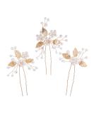 3 pieces bride hair jewelry gold pearls bride wedding hair pins headdress wedding hair clip leaves bride tiara flower hair accessories hair clips for brides bridal - Buy Online on GoSupps.com