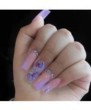 24 Pcs Medium Length Purple Butterfly Rhinestone Press on Nails - Full Cover False Nails for Women and Girls - Buy Online on GoSupps.com