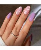 JUSTOTRY Almond False Nails - 24 Short Light Purple Press on Nails with White Flower Designs - Oval Acrylic Fake Nails for Women - Includes Glue - Nail Art - Buy Online on GoSupps.com