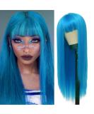 Long Blue Wig with Bangs - Heat Resistant Synthetic Hair for Cosplay & Daily Wear - Perfect for Halloween - Buy Online on GoSupps.com
