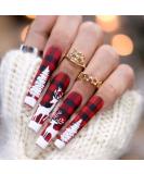 Vatocu Christmas False Nails - Long Xmas Press on Nails with Snowflakes Glitter - 24pcs Ballerina Acrylic Stick on Nails for Women and Girls - Buy Online on GoSupps.com