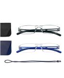 Hubeye 2 Pack Frameworkless Reading Glasses - Anti Blue Light Lightweight & Convenient - Men's & Women's Reading Aid - 3.00 Diopters Black/Blue - Buy Online on GoSupps.com