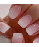 Ombre Press on Nails Short Square Nude White Gradient Full Cover Acrylic Stick on Nails for Women & Girls | 24Pcs French Manicure Decoration - Buy Online on GoSupps.com
