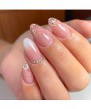 Gradient Pink Almond Press-on Nails - 24Pcs Short False Nails with Glitter Diamond Design | Glossy Stick-on Nails for Women | Oval Shape Fake Nails for Manicure - Buy Online on GoSupps.com