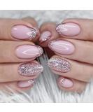 Justotry 24 Pieces Pink Glitter Almond Nails - Press-On Faux Nails for Women - Short Pink French & Oval Artificial Nails - Buy Online on GoSupps.com