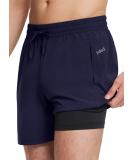 BALEAF Men's 5 Inch Swim Trunks with Compression Liner, Quick Dry 2-in-1 Shorts, Large - Dark Blue - Buy Online on GoSupps.com