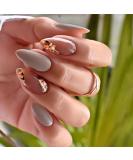 JUSTOTRY 24 Pcs Floral Stiletto False Nails Medium Grey French Press on Nails Pattern Trendy Gold Swirl Fake Nails Short with Nail Glue Almond Stick on Nails for Women Nails Fake Nail for Nails Art flower&grey1 - Buy Online on GoSupps.com