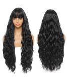 Sylhair 75 cm Black Water Wave Wig for Women | Long Wavy Synthetic Wig with Bangs | Super Long 1B Black Wig - Buy Online on GoSupps.com