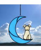 Stained Glass Dog Memorial Suncatcher Yellow Dog Decor on Blue Moon Window Hangings | Sympathy Gift for Loss of Dog - Buy Online on GoSupps.com