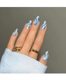 Sethexy Glitter Almond False Nails - 24 Pcs Swirl Press-On Nails for Women & Girls | Blue Hawaii Acrylic Stick-On Nails - Buy Online on GoSupps.com