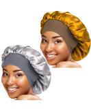 2-Piece Satin Wide Band Sleep Bonnet Set for Women - Gold & Silver - Buy Online on GoSupps.com