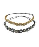 Yueton Handmade Crystal Rhinestone Beads Headband Set - Navy Blue + Gold | Women's Elastic Hair Accessories (Pack of 2) - Buy Online on GoSupps.com