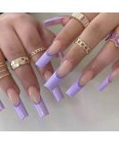 BABALAL Long French Tip Fake Nails - 24pcs Purple Glossy Coffin Press-On Nails with Nail Glue | Ballerina Acrylic Nails Full Cover False Nails - Buy Online on GoSupps.com