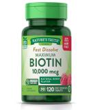Biotin 10000mcg | 120 Fast Dissolve Tablets | Maximum Strength | Hair Skin and Nails Supplement | Natural Berry Flavor | Vegetarian Non-GMO Gluten Free | by Nature's Truth - Buy Online on GoSupps.com