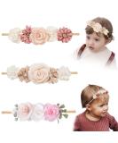 3 Pack Elastic Baby Headbands with Pearl Rhinestones - Stylish Hair Accessories for Newborns & Toddlers | Soft Nylon Flower Design for Baby Girls - Buy Online on GoSupps.com