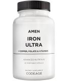 Amen Iron Ultra Supplement 65mg + Copper Folate Vitamin C & B12 - 2-Month Supply | Non-GMO Iron Pills with Folic Acid | 60 Capsules - Buy Online on GoSupps.com