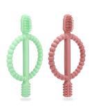 Buy BPA-Free Baby Biting Toys - 2 Pack Silicone Teething Rings for Kids Gum Massage - Bright Green & Caramel - Buy Online on GoSupps.com