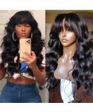 RHEANNA Brazilian Wavy Human Hair Wig with Bangs - 24 inch - 180 Density - O Scalp Top Full Machine Made for Black Women - Buy Online on GoSupps.com