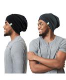 Men's Natural Curly Wave Hair Sleep Cap - Set of 2 | Satin Lined | Medium Black With Grey | Perfect Gifts for Boyfriend, Husband & Dad - Buy Online on GoSupps.com