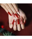 24Pcs Red Snow Christmas Fake Nails - Press On Coffin Ballerina Full Cover with Nail Glue - False Nails for Women Girls DIY Manicure - Buy Online on GoSupps.com