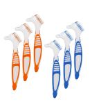 Denture Toothbrush Cleaning Brush Set - 6 Pieces Double Head Soft Bristle Brush for False Teeth - Blue and Orange - Buy Online on GoSupps.com
