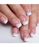 YOSOMK French Flower Square Short Press On Nails - Glossy Stick On Acrylic False Nails for Women - Buy Online on GoSupps.com