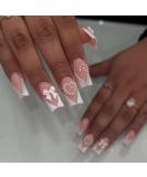 24 Pcs Pink Press on Nails - Summer Fake Nails with White French Tips & Bow Charms | SHANRUN Medium Square Full Cover Acrylic Nail Kit - Buy Online on GoSupps.com