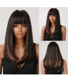 Testar Long Black Wigs for Women | Heat-Resistant Synthetic Wigs with Brown Highlights | Ideal for Cosplay & Daily Wear - Buy Online on GoSupps.com