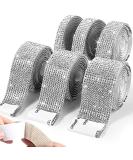 6 Rolls Self Adhesive Crystal Rhinestone Ribbon Diamond Bling Wrap | 6 Yards Glittering Sticker Roll for Crafts & Events - Silver - Buy Online on GoSupps.com