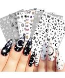 3D Black White Butterfly Nail Art Stickers - Self-Adhesive Constellation Flowers Star Moon Designs - 6 Sheets - Buy Online on GoSupps.com