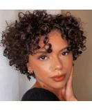 Amecire Short Curly Wig for Black Women - Brazilian Virgin Human Hair Pixie Cut with Bangs, 150% Density Afro Natural None Lace Front Bob Wig in 1B Color - Buy Online on GoSupps.com