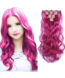 Iluu 20 Curly Synthetic Hair Extensions - Shocking Pink Clip-In 7 Piece Set for Women | Fashion Color Hair 8D - Buy Online on GoSupps.com