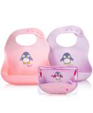 NatureBond Silicone Weaning Bibs for Babies & Toddlers - Set of 2 in Cotton Candy Pink & Macaron Lavender with Carry Pouch - Buy Online on GoSupps.com