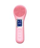 Silicone Face Scrubber Exfoliator | Rechargeable Sonic Facial Cleansing Brush with LCD Screen for Men & Women - Deep Cleansing & Exfoliating in Pink - Buy Online on GoSupps.com