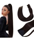 Hetto Brown Ponytail Extensions - Remy Real Hair Braid Extensions #2 Darkest Brown 80g 40cm for Women - Buy Online on GoSupps.com