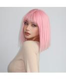 Testar pink wig with pony short pink bob wigs for women14 inch long pink hair wig straight bob wigs synthetic daily use colorful cosplay wig for girls - Buy Online on GoSupps.com