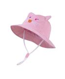 LANGZHEN Beach Sun Protection Hat for Baby Girls - Adjustable Wide Brim Toddler Kids Hat with Chin Strap - Pink Cat Design - Buy Online on GoSupps.com