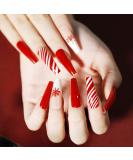 Brishow Christmas Press-On Nails - 24 Red Artificial Long Snow Nails for Women & Girls | Festive Holiday Nail Art - Buy Online on GoSupps.com