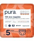 Pura Eco-Diapers Size 5 (11-25 kg) - 125 Organic Cotton Diapers EU Ecolabel Certified Odorless & 12 Hours Protection for Sensitive Skin - Monthly Box - Buy Online on GoSupps.com