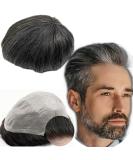 Real Hair Toupet for Men - YanaHair 0.04-0.06mm V-Loop PU Thin Skin Hair System | European Real Hair Wig - Black & Gray (10x8) - Buy Online on GoSupps.com