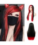 Siudus Red & Black Long Gothic Wig for Women - Heat-Resistant Side Part Cosplay & Halloween - Buy Online on GoSupps.com