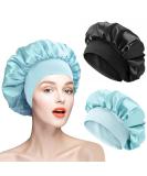 AliLeader 2Pcs Silk Bonnet Set for Curly Hair | Soft Sleep Cap with Elastic Band | Black+Light Green Satin Bonnet for Women - Buy Online on GoSupps.com