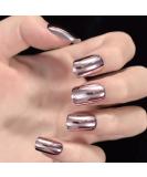 Metallic Pink Short False Nails - Full Cover Salon Fake Nail Art Tips for Women - Buy Online on GoSupps.com