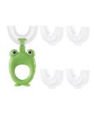 360 U-Shaped Toothbrush for Toddlers & Kids (2-8 Years) - Green Frog Design 4 Interchangeable Heads & Incentive Stickers for Effective Oral Care - Buy Online on GoSupps.com
